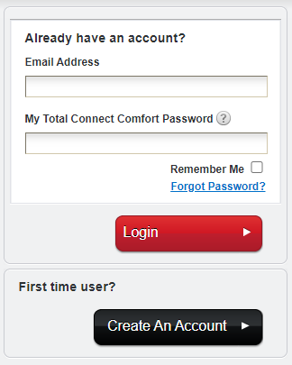 Total Connect Comfort login screen
